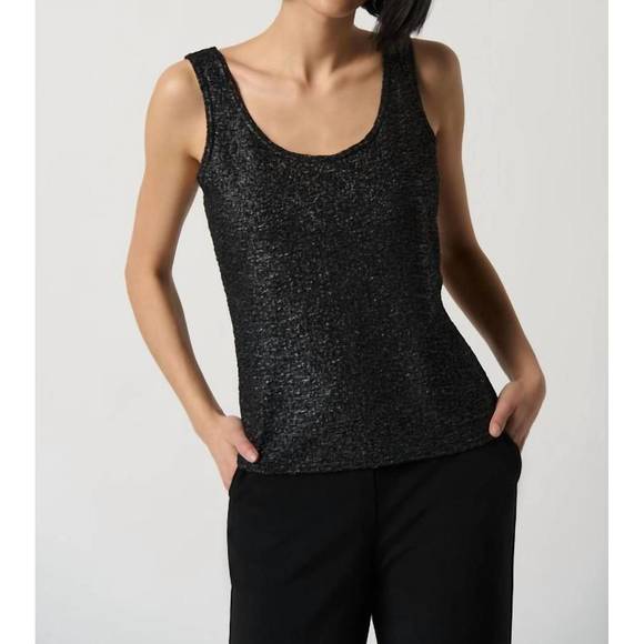 NEW JOSEPH RIBKOFF foiled textured knit two-piece top set in black silver - Picture 2 of 4
